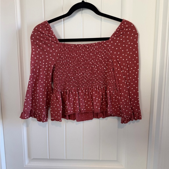American Eagle Outfitters Red Polka Dot Smocked Blouse - Picture 2 of 3